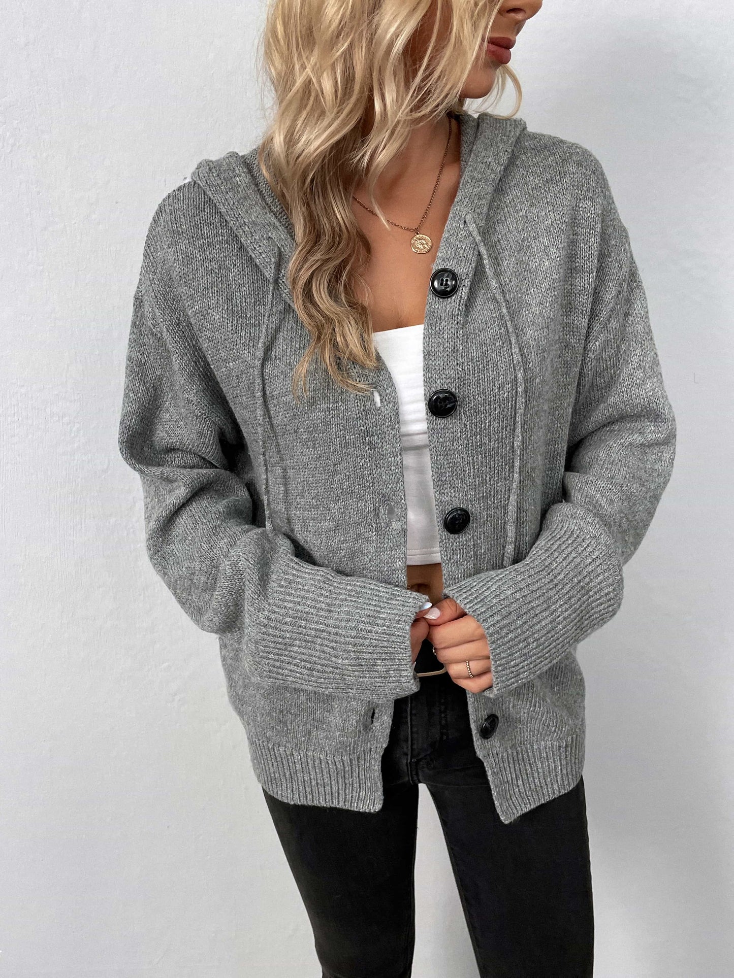 Women’s Button-Down Long Sleeve Hooded Sweater