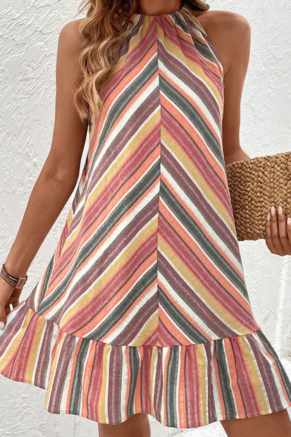 Women’s Striped Round Neck Sleeveless Mini Dress