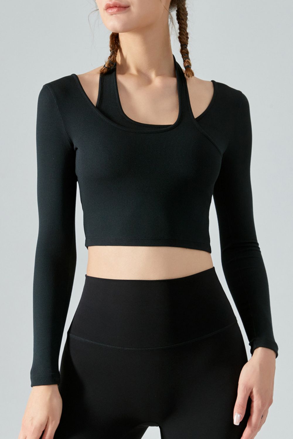 Women’s Halter Neck Long Sleeve Cropped Sports Top