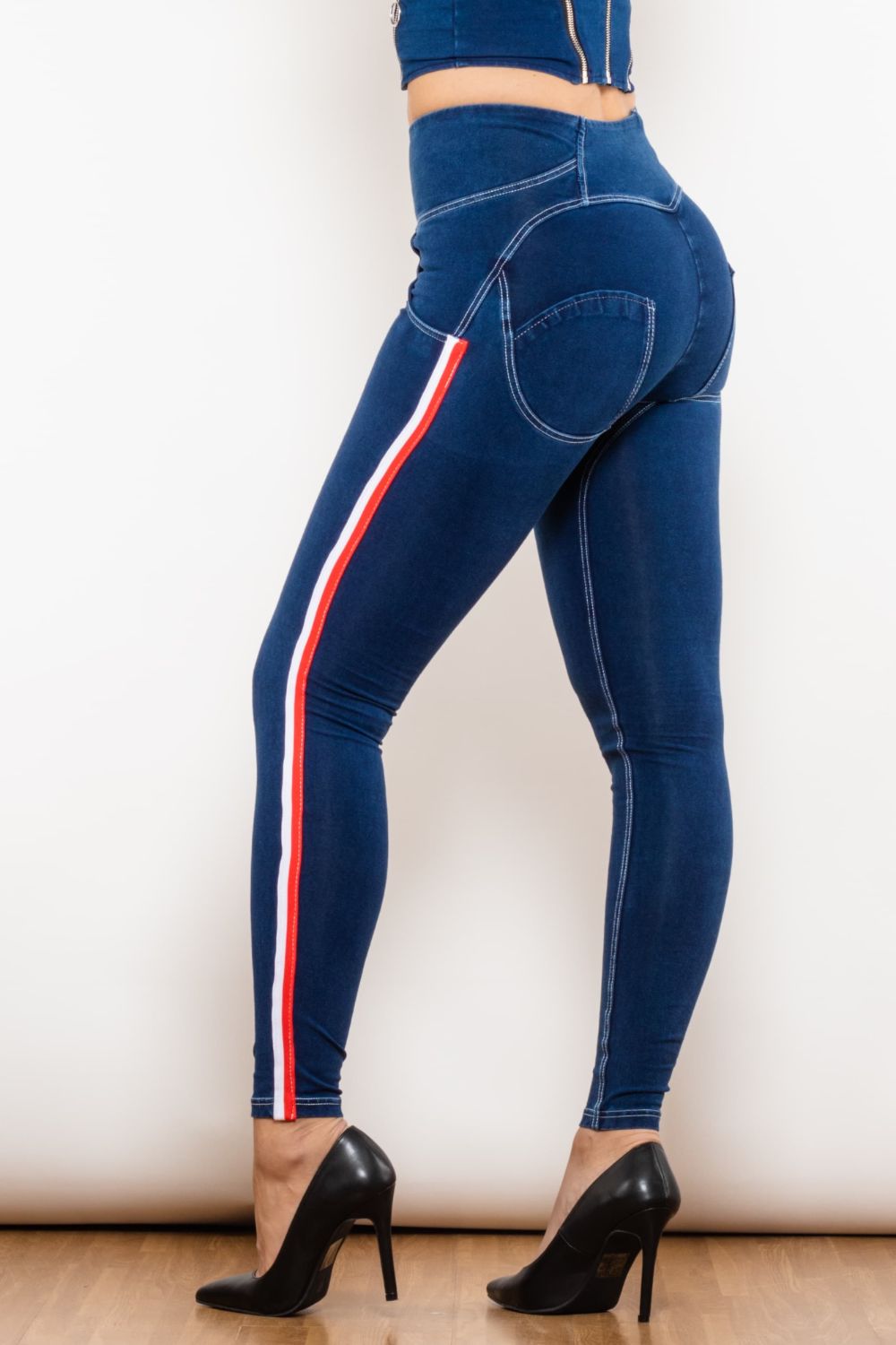 Women’s Side Stripe Buttoned High Waist Skinny Jeans
