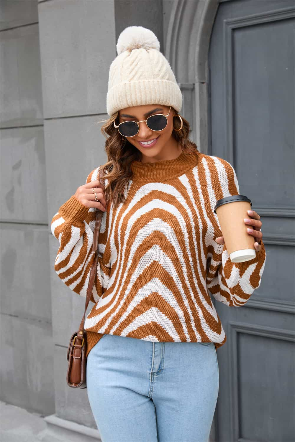 Women’s Printed Round Neck Long Sleeve Pullover Sweater