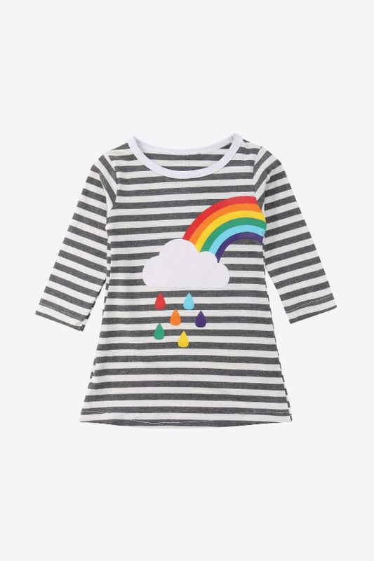 Children’s Girls Rainbow Graphic Striped Long Sleeve Dress