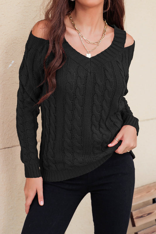Women’s Cable-Knit Cold-Shoulder Long Sleeve Sweater