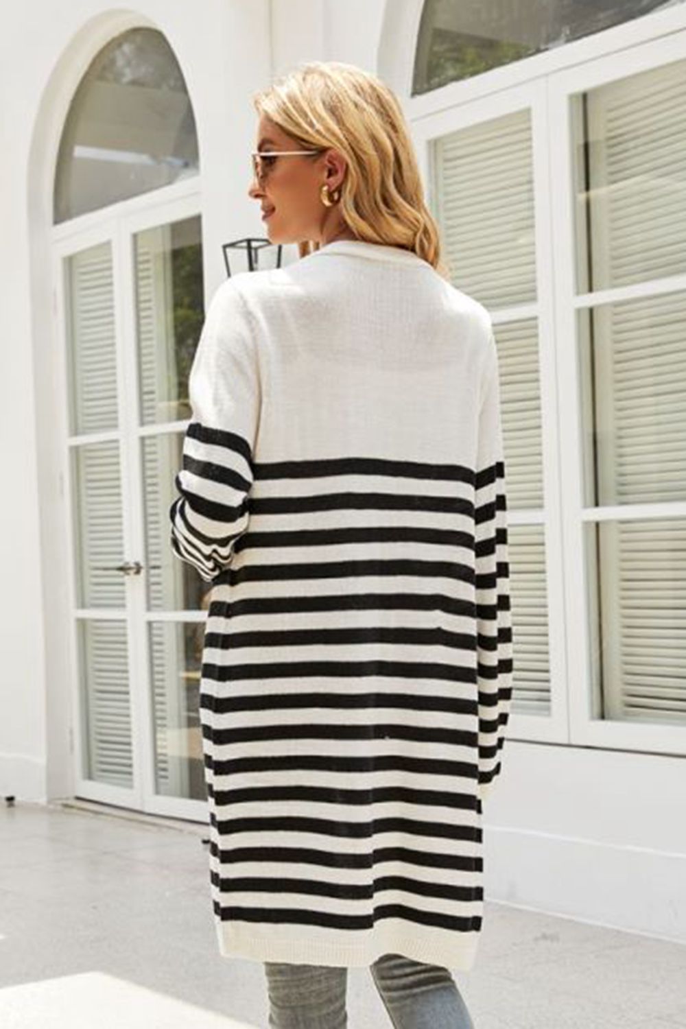 Women’s Striped Open Front Longline Cardigan