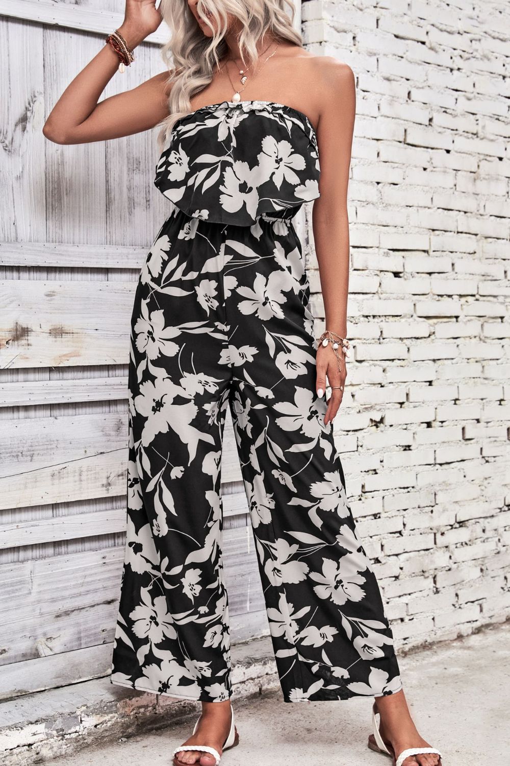 Women’s Floral Strapless Wide Leg Jumpsuit