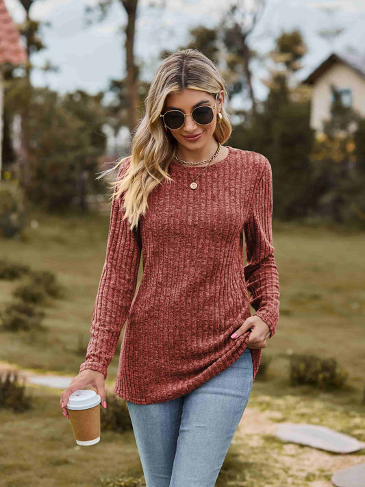 Women’s Ribbed Round Neck Long Sleeve Tee