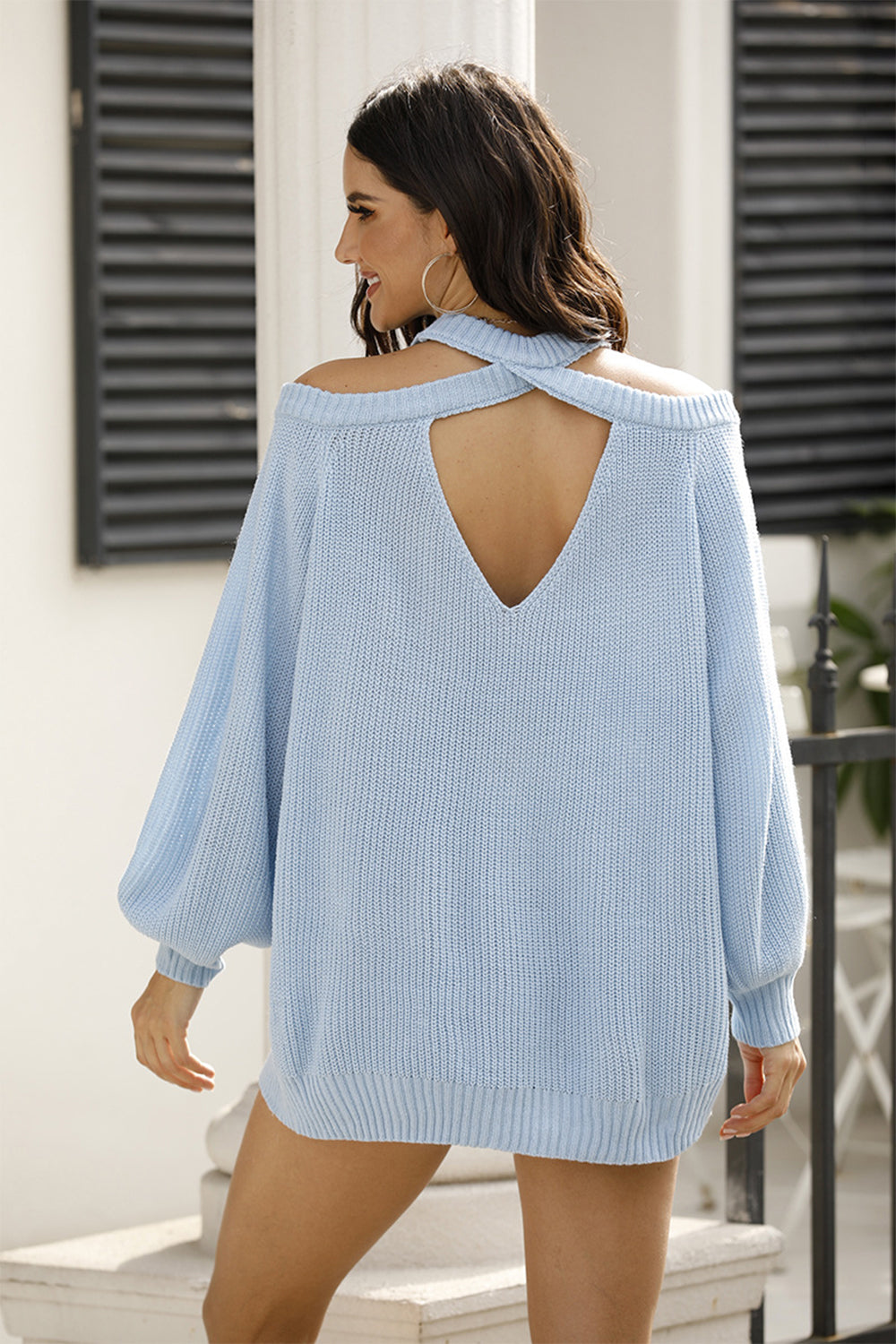 Women’s Ribbed Long Sleeve Cold Shoulder Knit Top