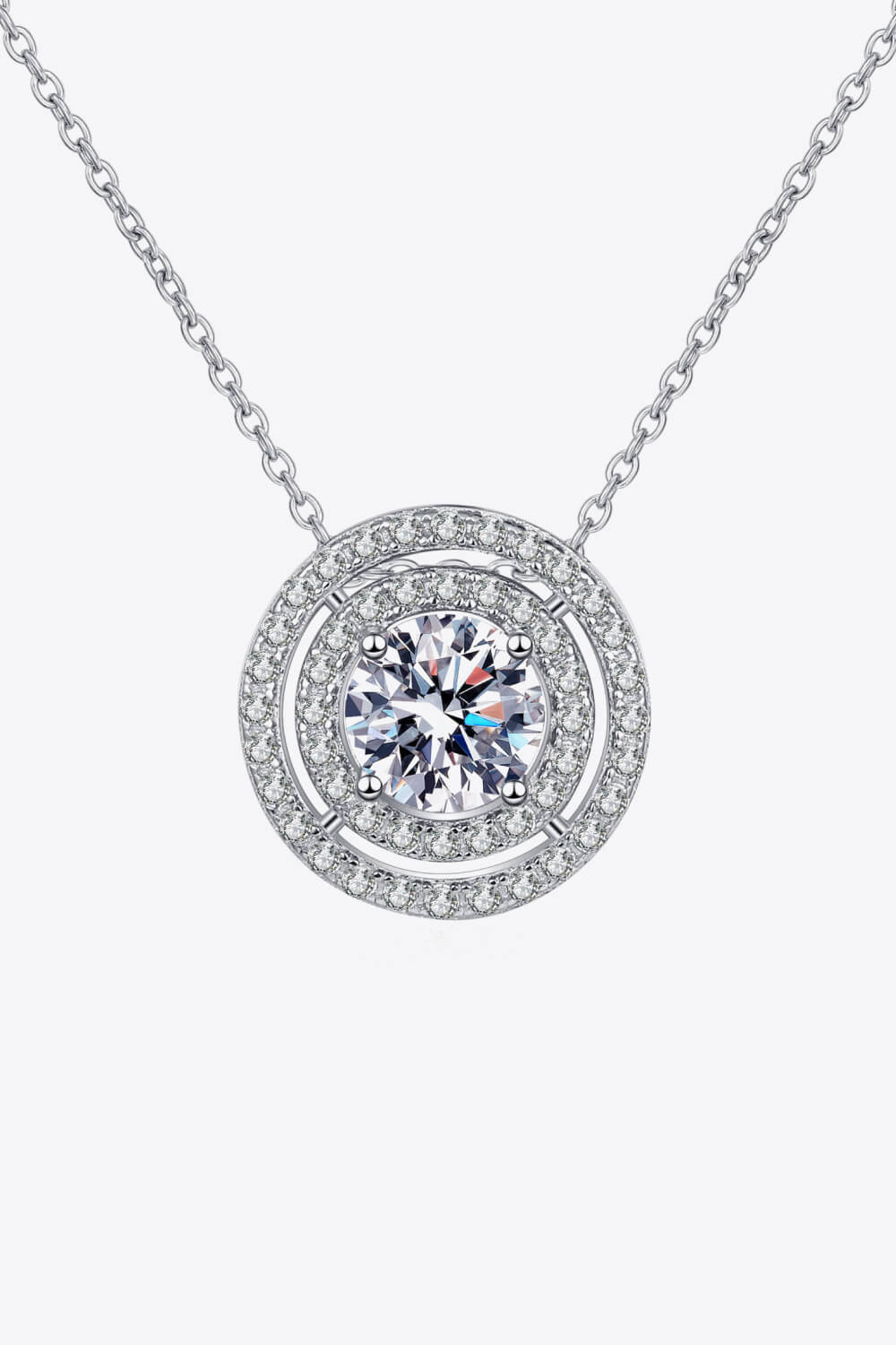 Women’s Moissanite Round Pendant Rhodium-Plated Necklace