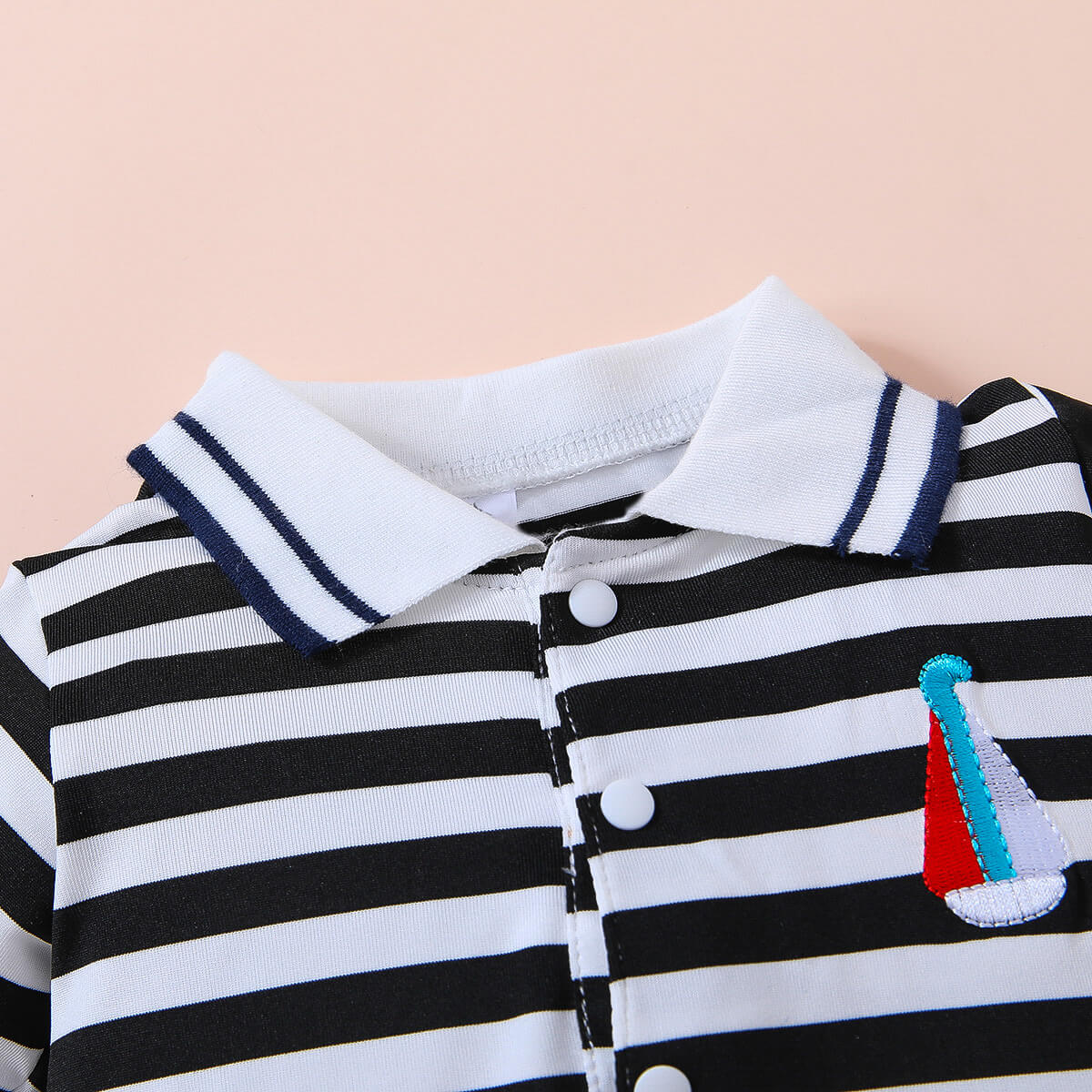 Children’s Boys Embroidered Collared Neck Short Sleeve Romper