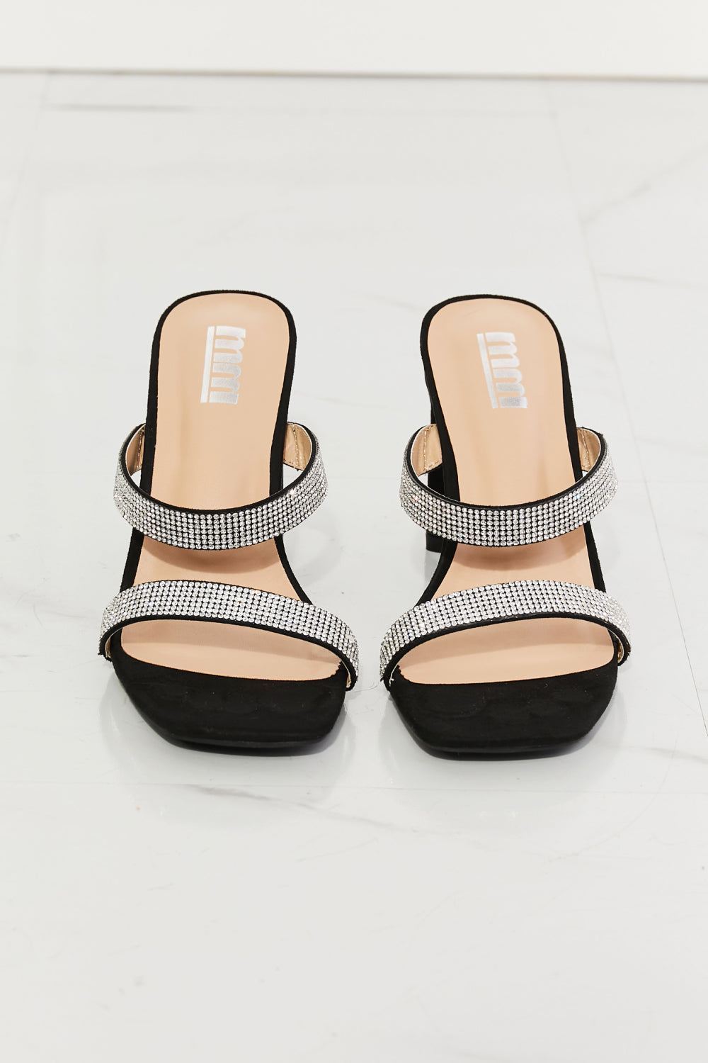 Women’s MMShoes Leave A Little Sparkle Rhinestone Block Heel Sandal in Black