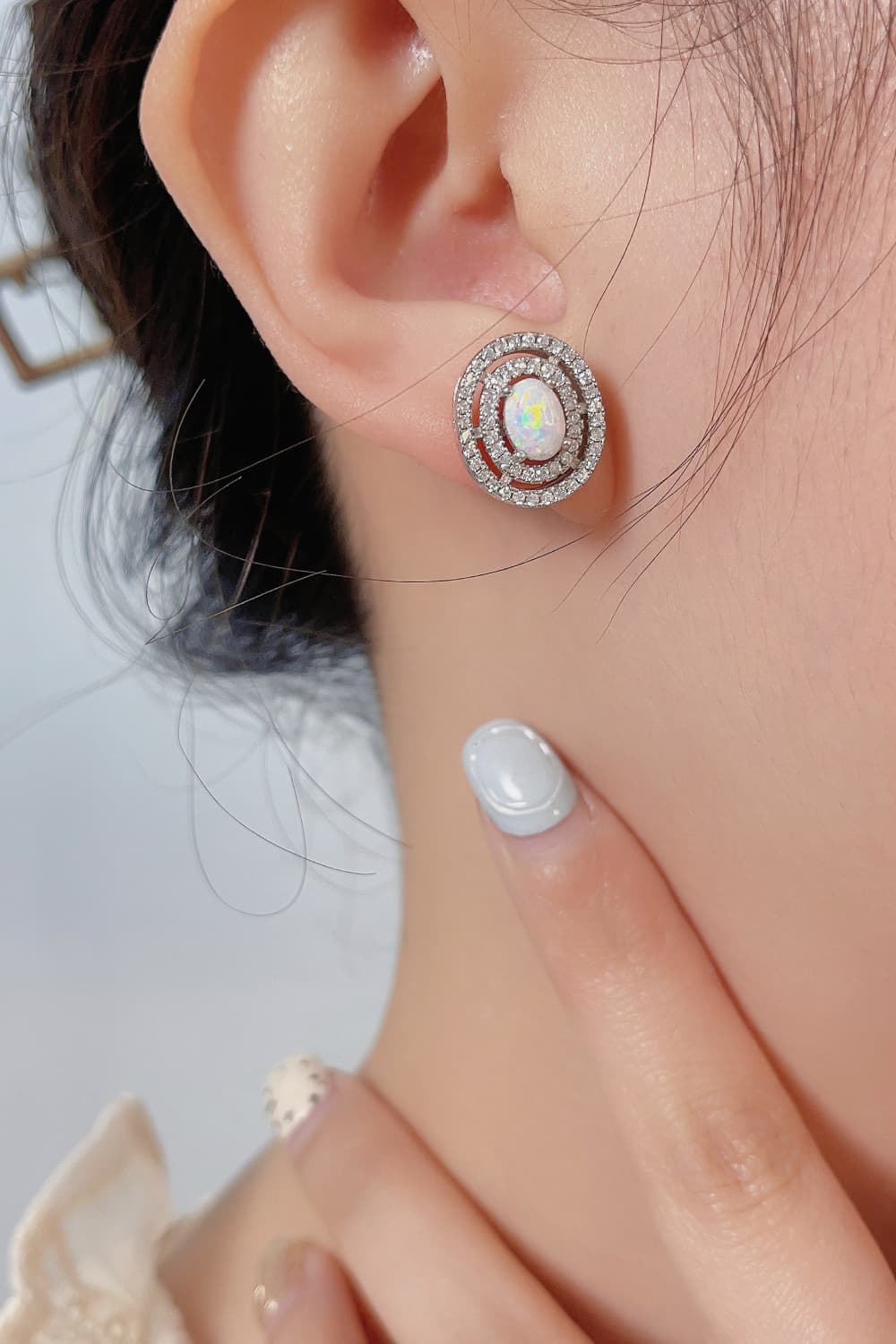 Women’s 925 Sterling Silver Opal Round Stud Earrings