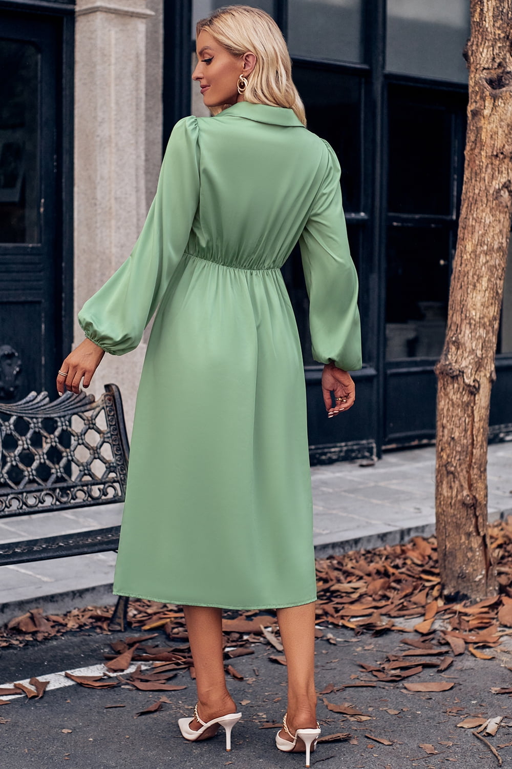 Women’s Surplice Neck Puff Sleeve Midi Dress