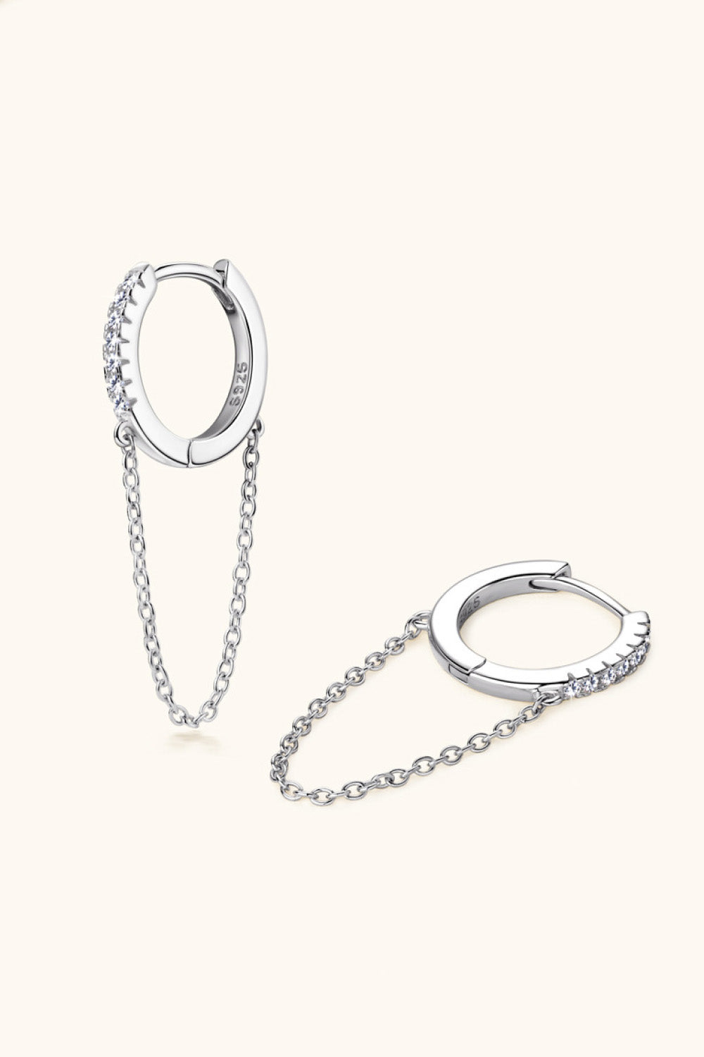 Women’s Moissanite 925 Sterling Silver Huggie Earrings with Chain