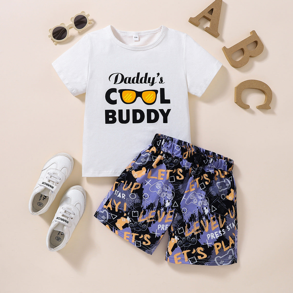 Children’s Boys DADDY'S COOL BUDDY Graphic Tee and Printed Shorts Set