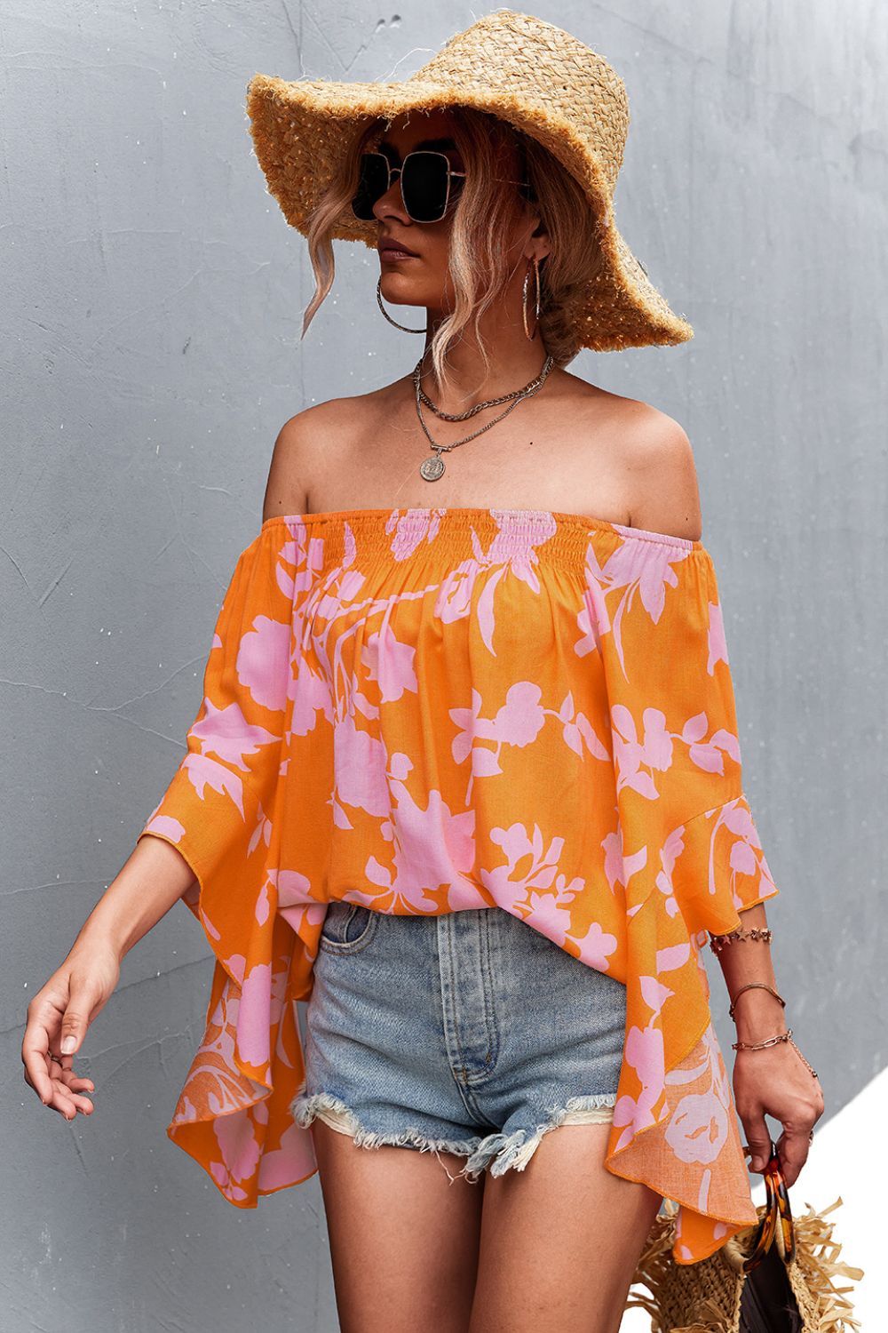 Women’s Floral Bell Sleeve Off-Shoulder Blouse