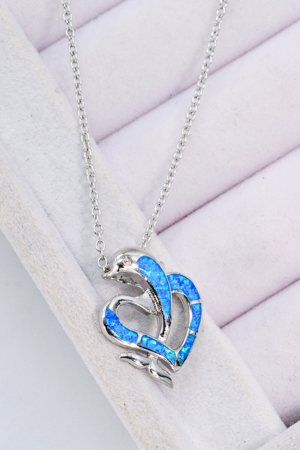 Women’s Opal Dolphin Heart Chain-Link Necklace