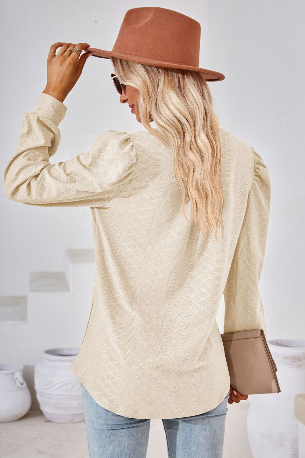 Women’s V-Neck Puff Sleeve Blouse