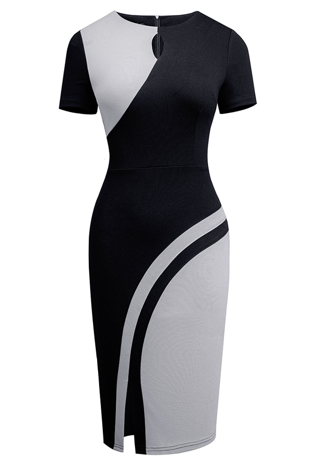 Women’s Two-Tone Round Neck Short Sleeve Slit Dress