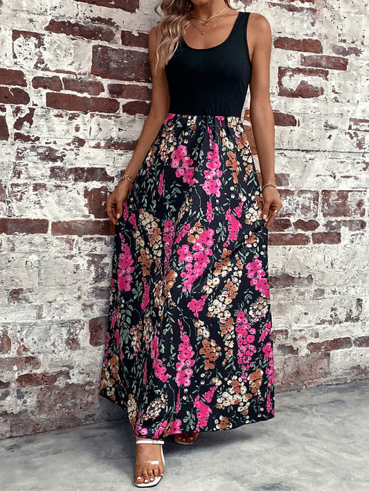 Women’s Floral Scoop Neck Sleeveless Maxi Dress