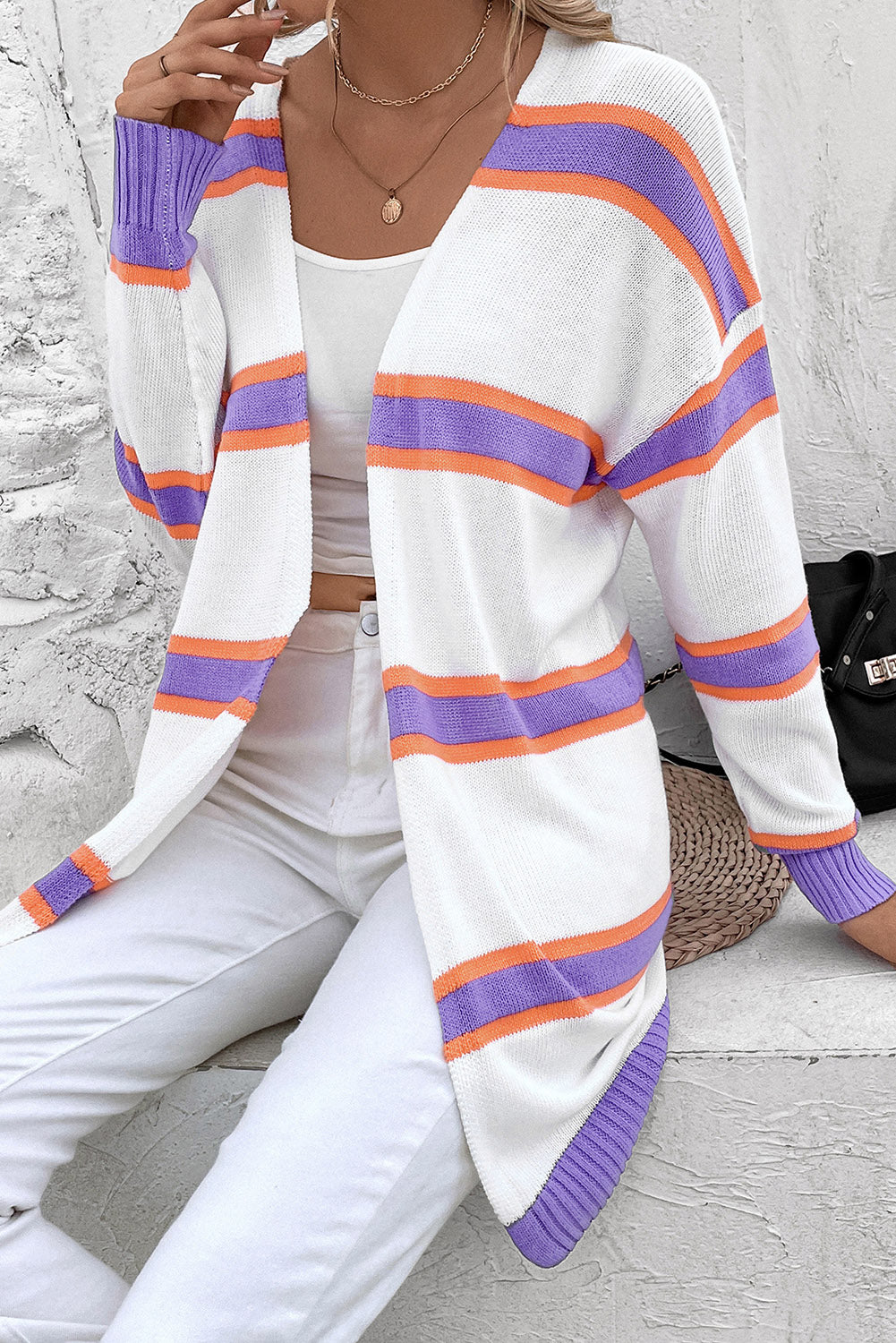 Women’s Striped Dropped Shoulder Cardigan