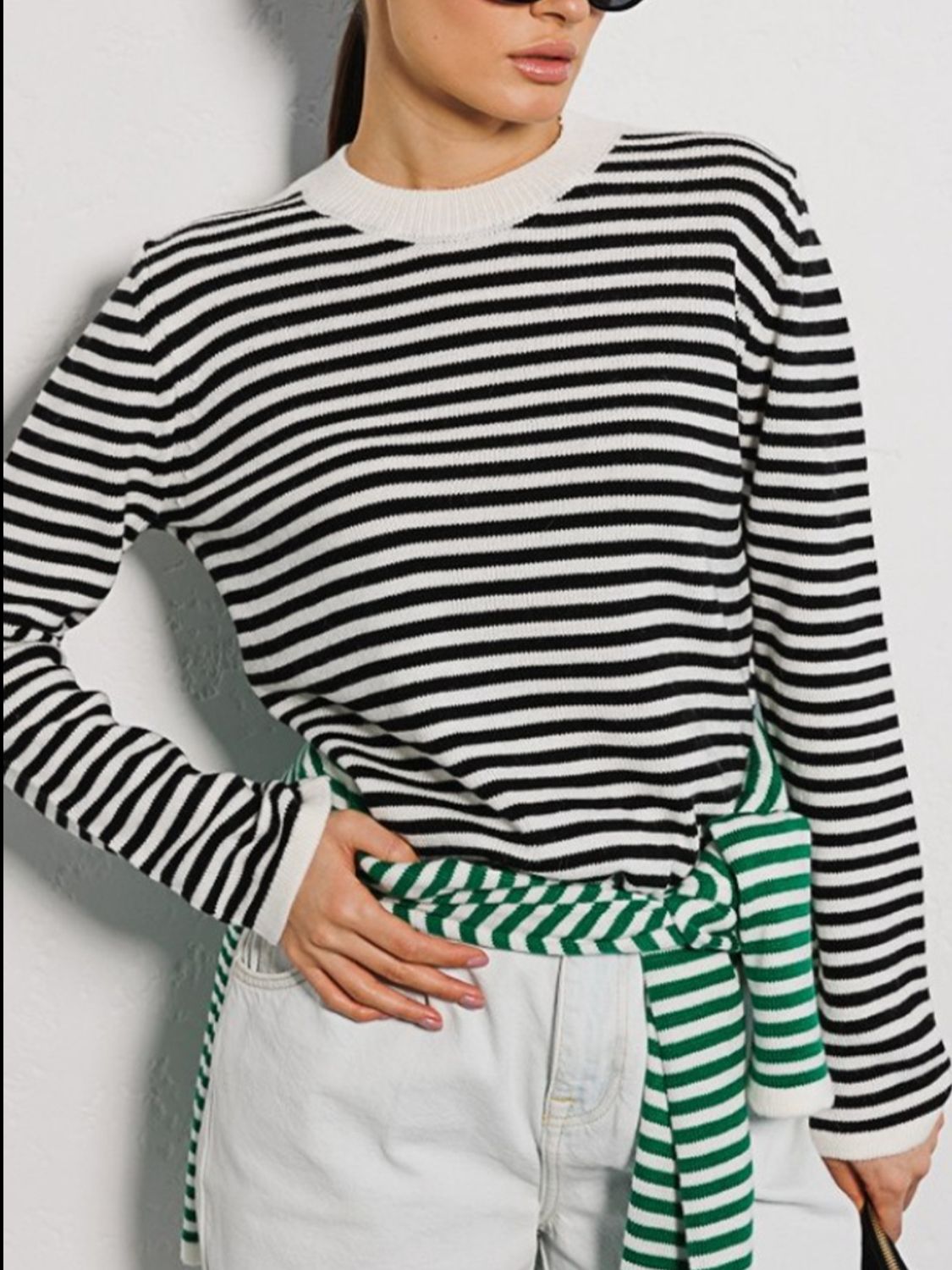 Women’s Striped Round Neck Long Sleeve Sweater