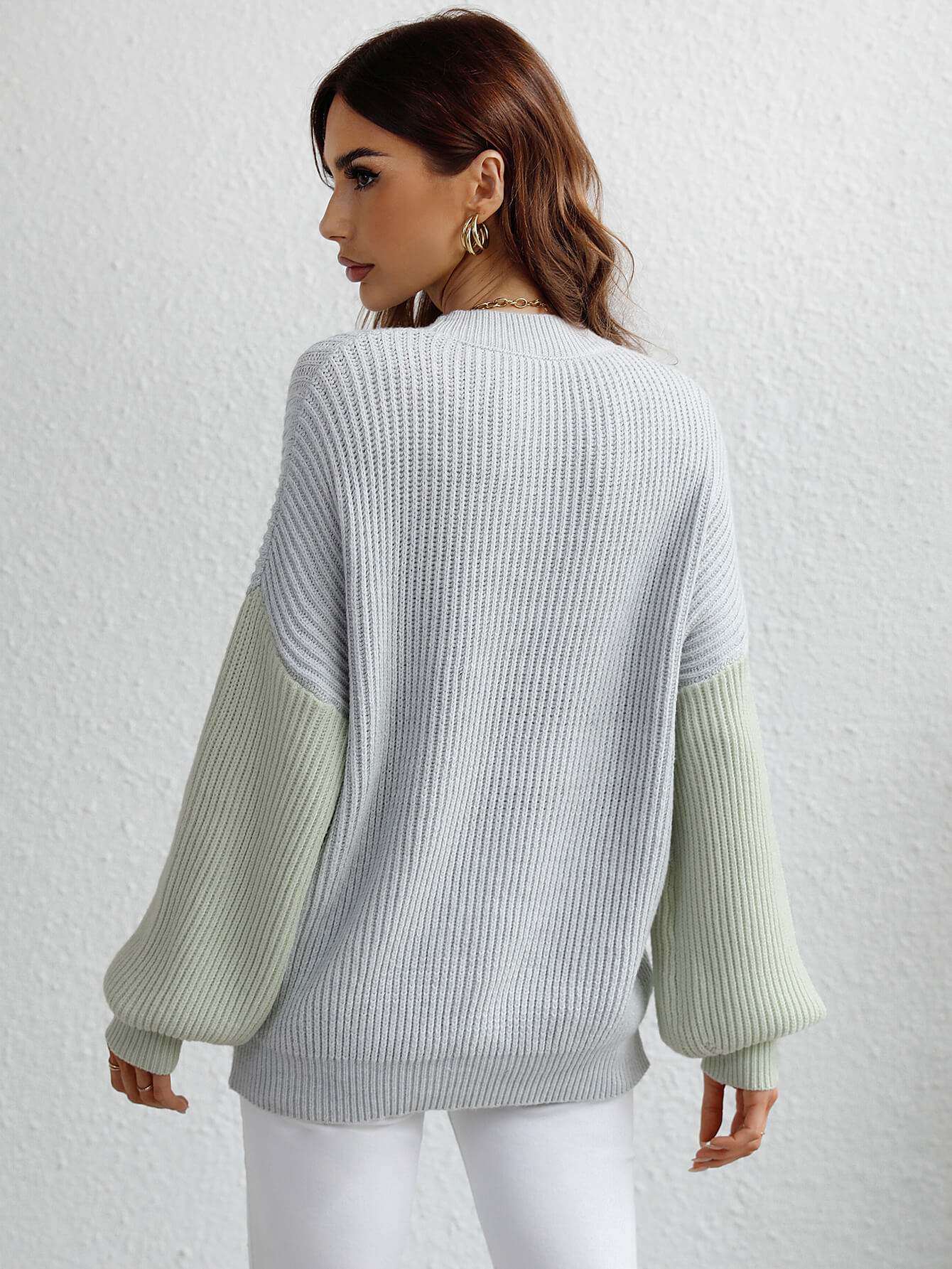 Women’s Two-Tone Rib-Knit Dropped Shoulder Sweater