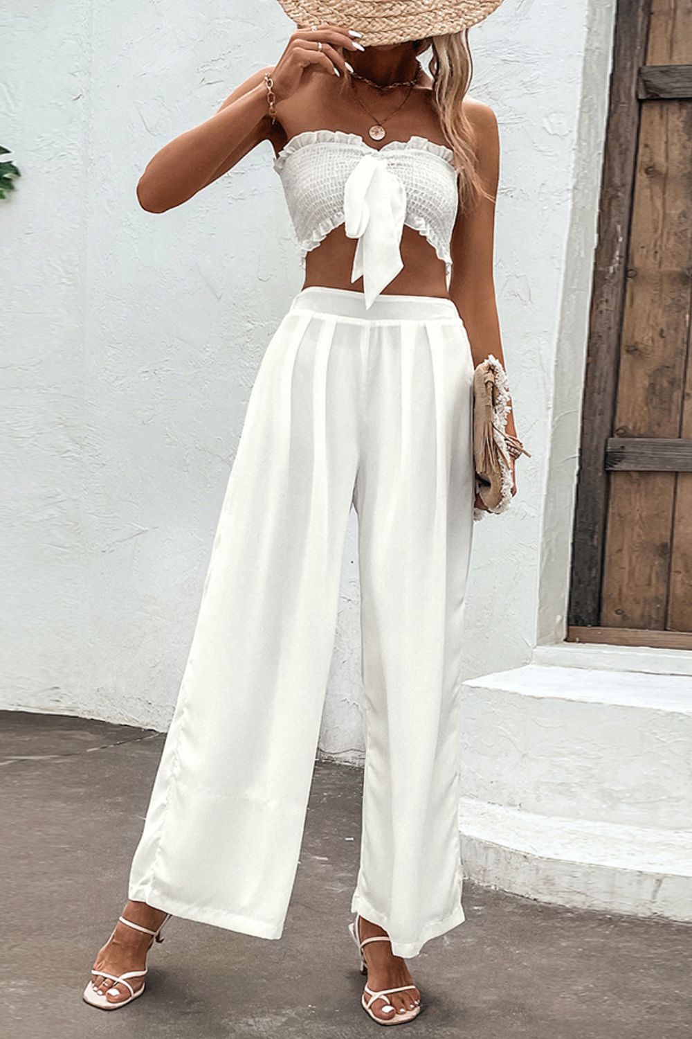 Women’s Smocked Tube Top and Wide Leg Pants Set