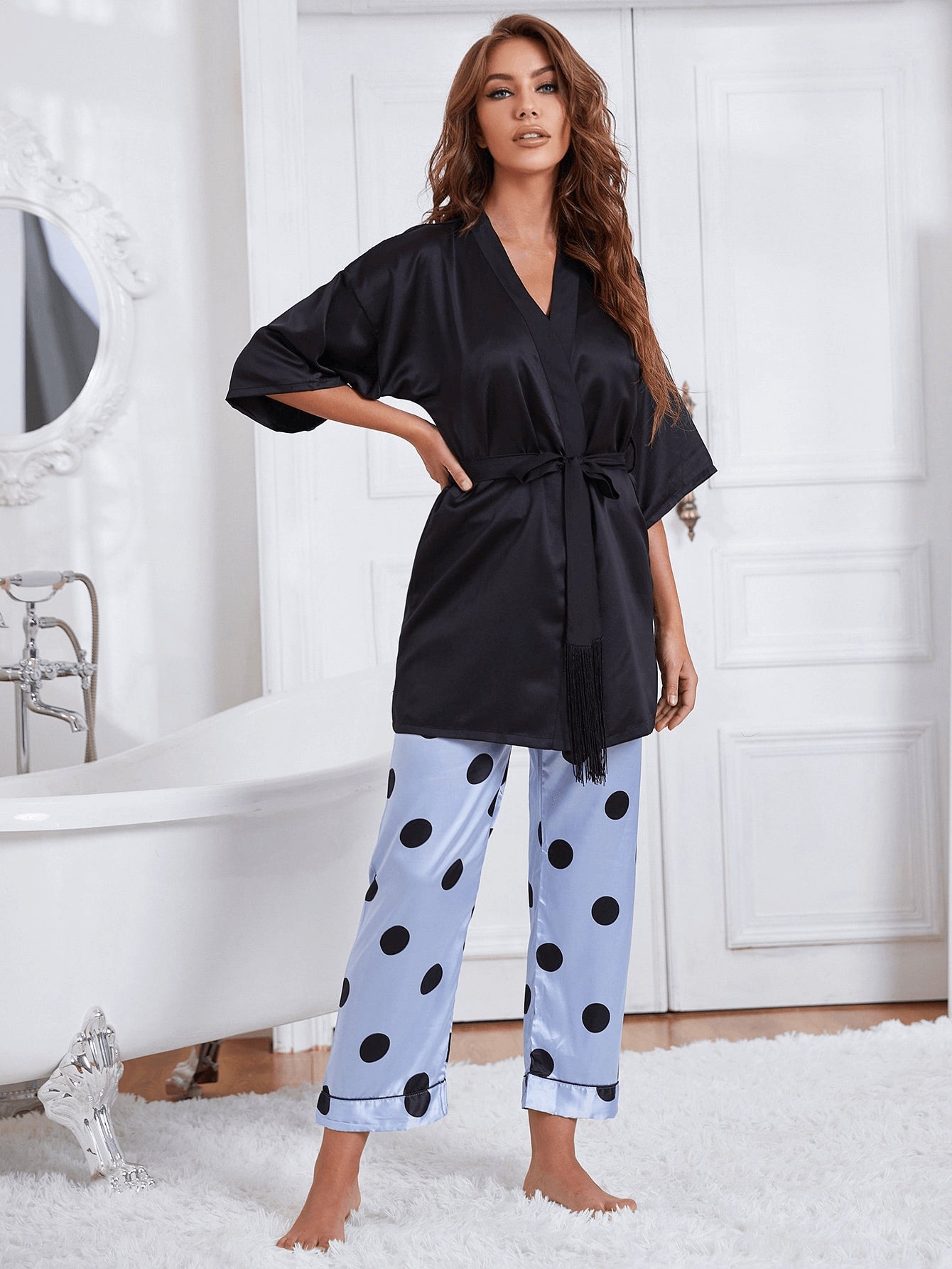 Women’s  Cami, Robe, and Printed Pants Pajama Set