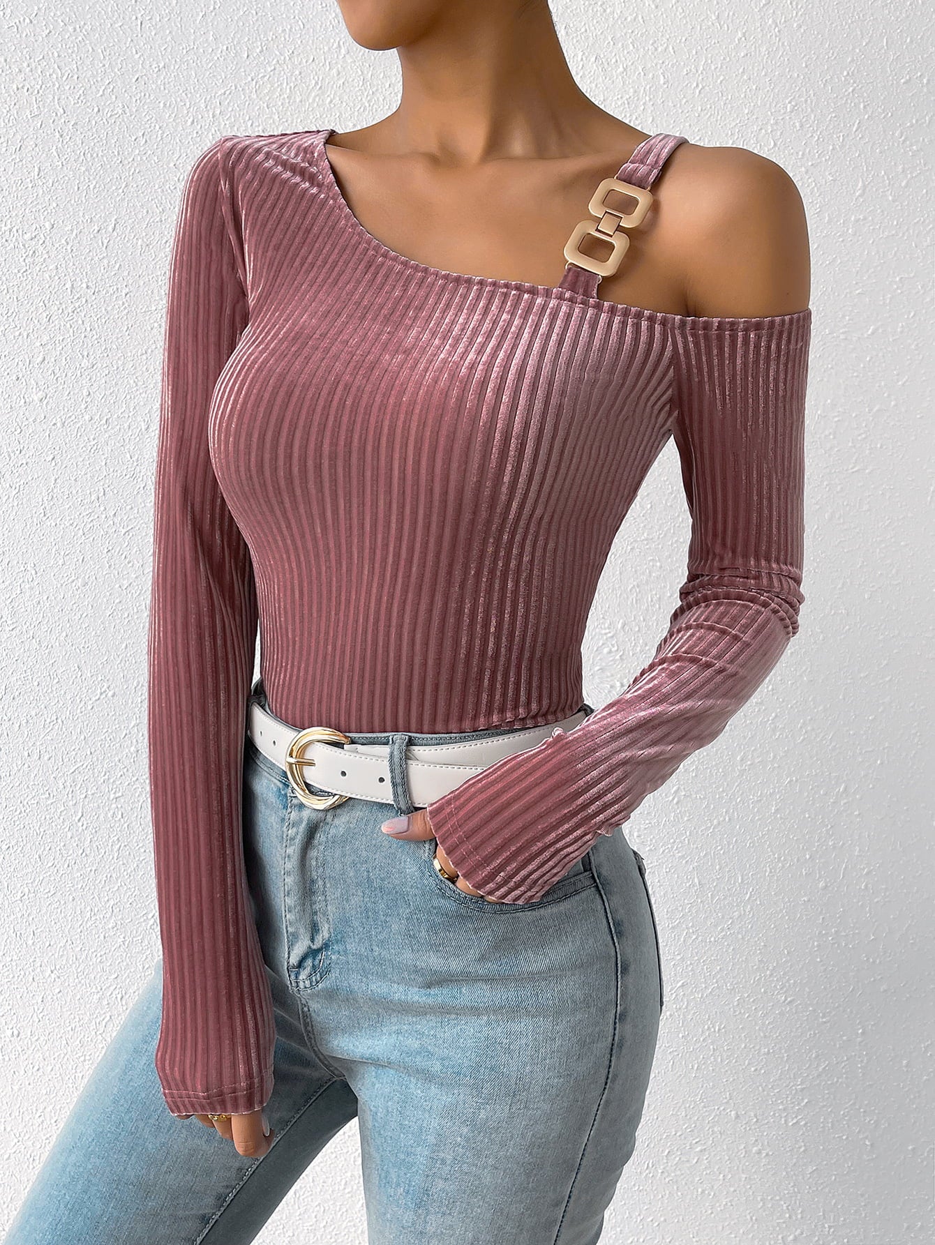 Women’s Ribbed Long Sleeve Asymmetrical Blouse