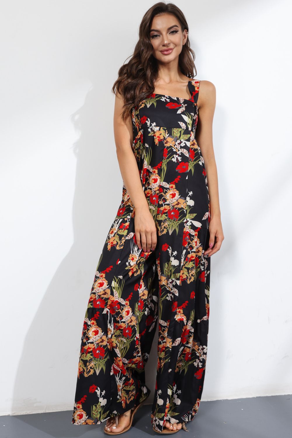 Women’s Floral Square Neck Wide Leg Jumpsuit