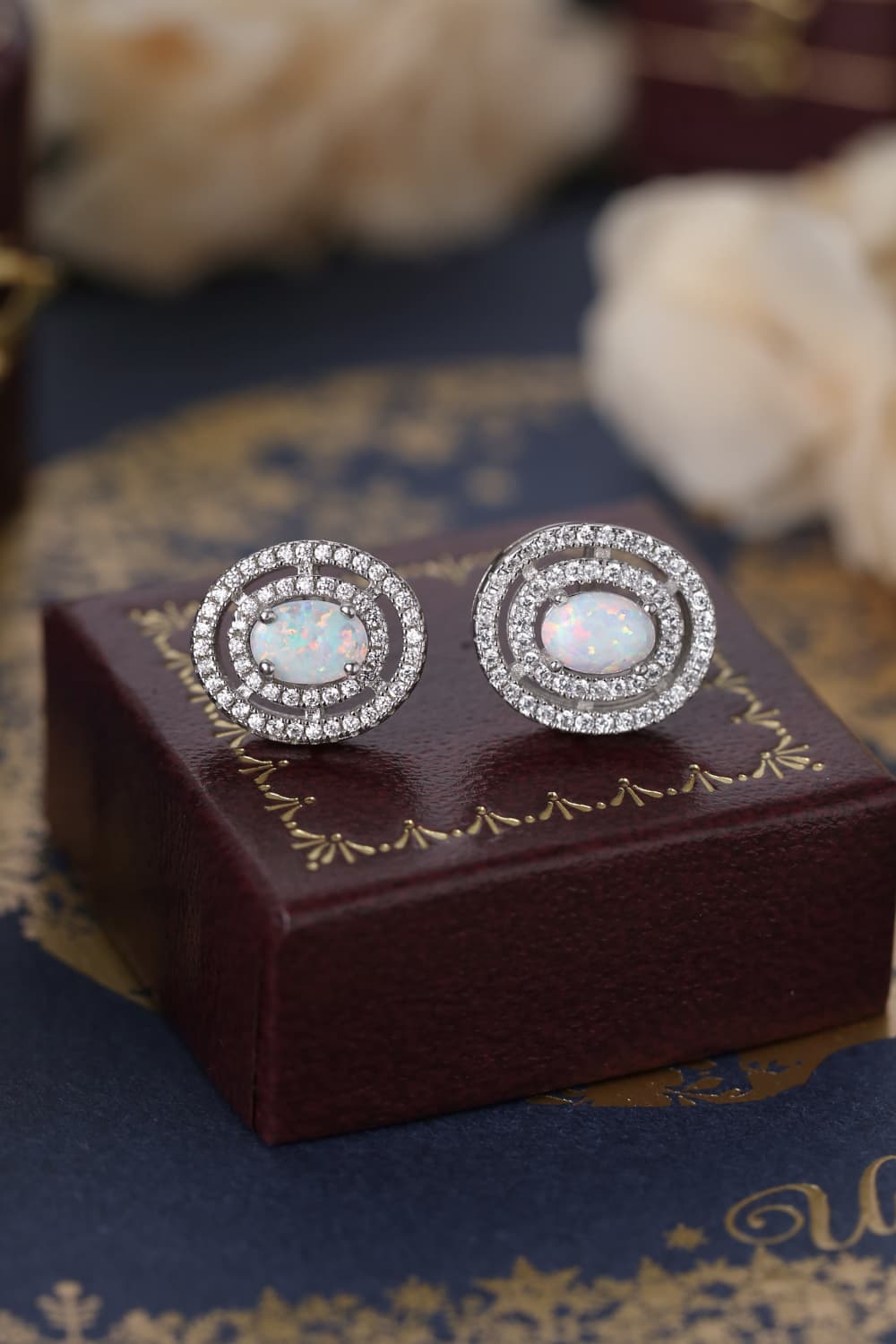 Women’s 925 Sterling Silver Opal Round Stud Earrings