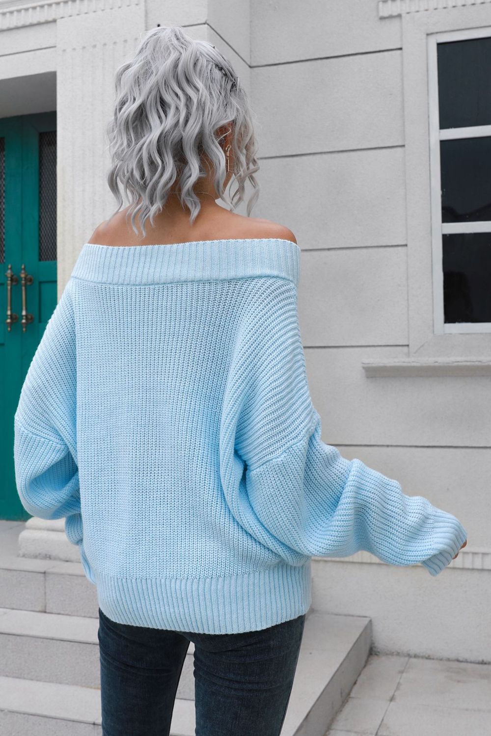 Women’s Off-Shoulder Ribbed Long Sleeve Pullover Sweater