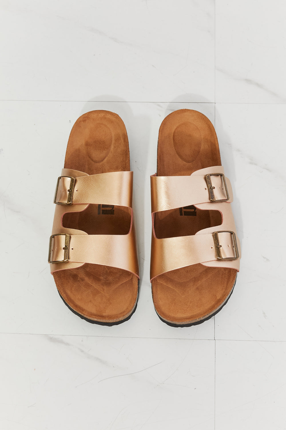 Women’s MMShoes Best Life Double-Banded Slide Sandal in Gold