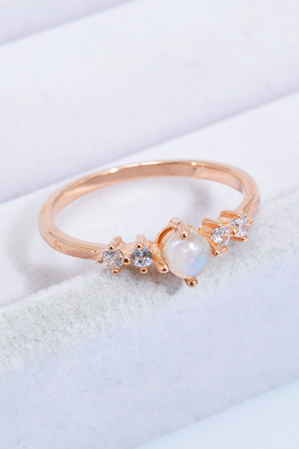Women’s Natural Moonstone and Zircon 18K Rose Gold-Plated Ring