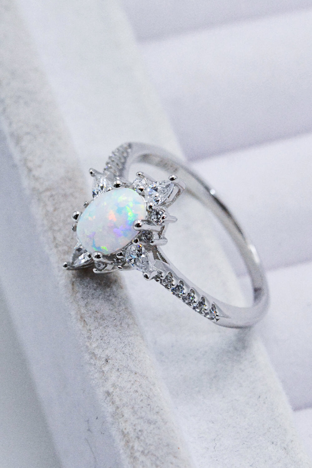 Women’s Platinum-Plated Opal and Zircon Ring