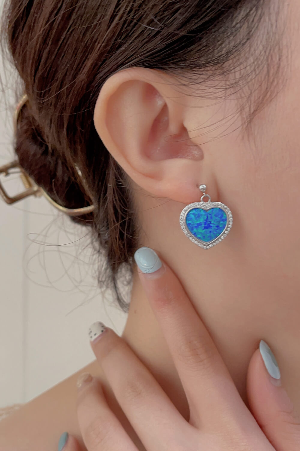 Women’s Platinum-Plated Opal Heart Earrings