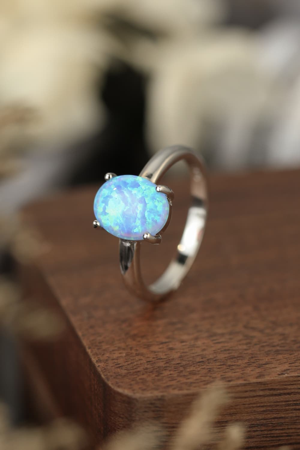 Women’s 925 Sterling Silver Opal Solitaire Ring