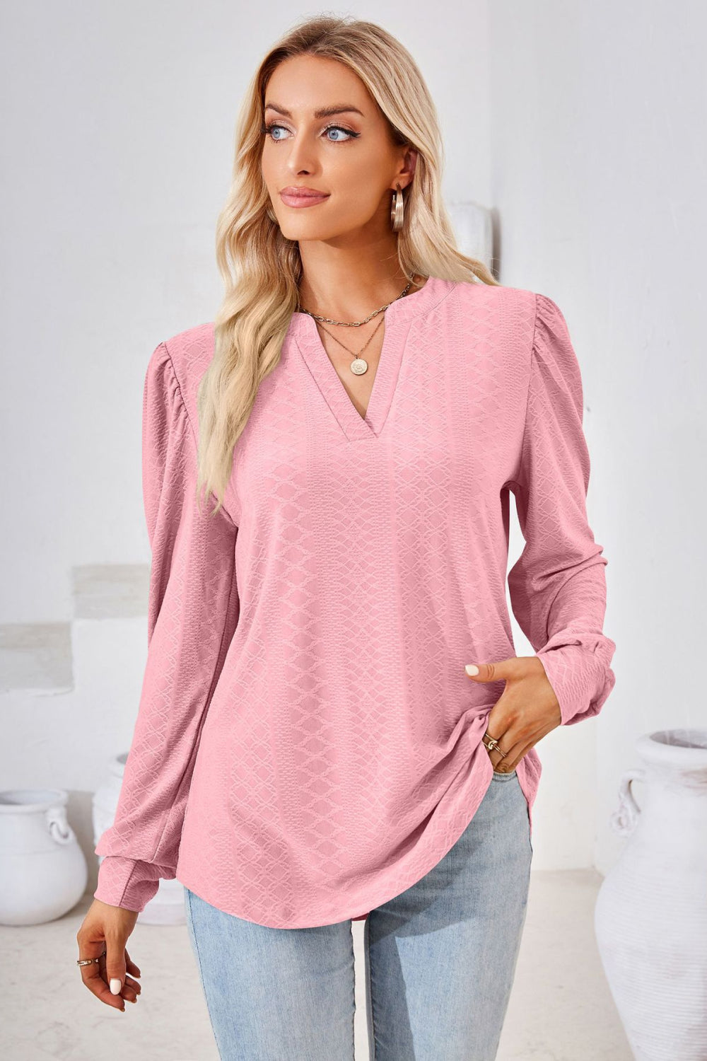 Women’s V-Neck Puff Sleeve Blouse