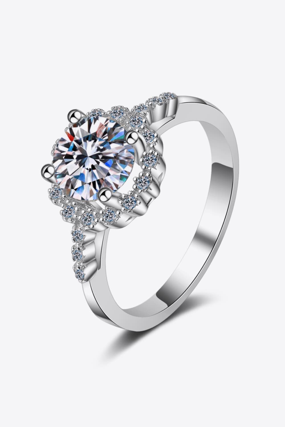 Women’s 1 Carat Moissanite Rhodium-Plated Halo Ring