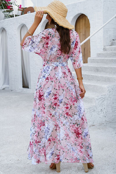 Women’s Printed Tied Half Sleeve Slit Dress