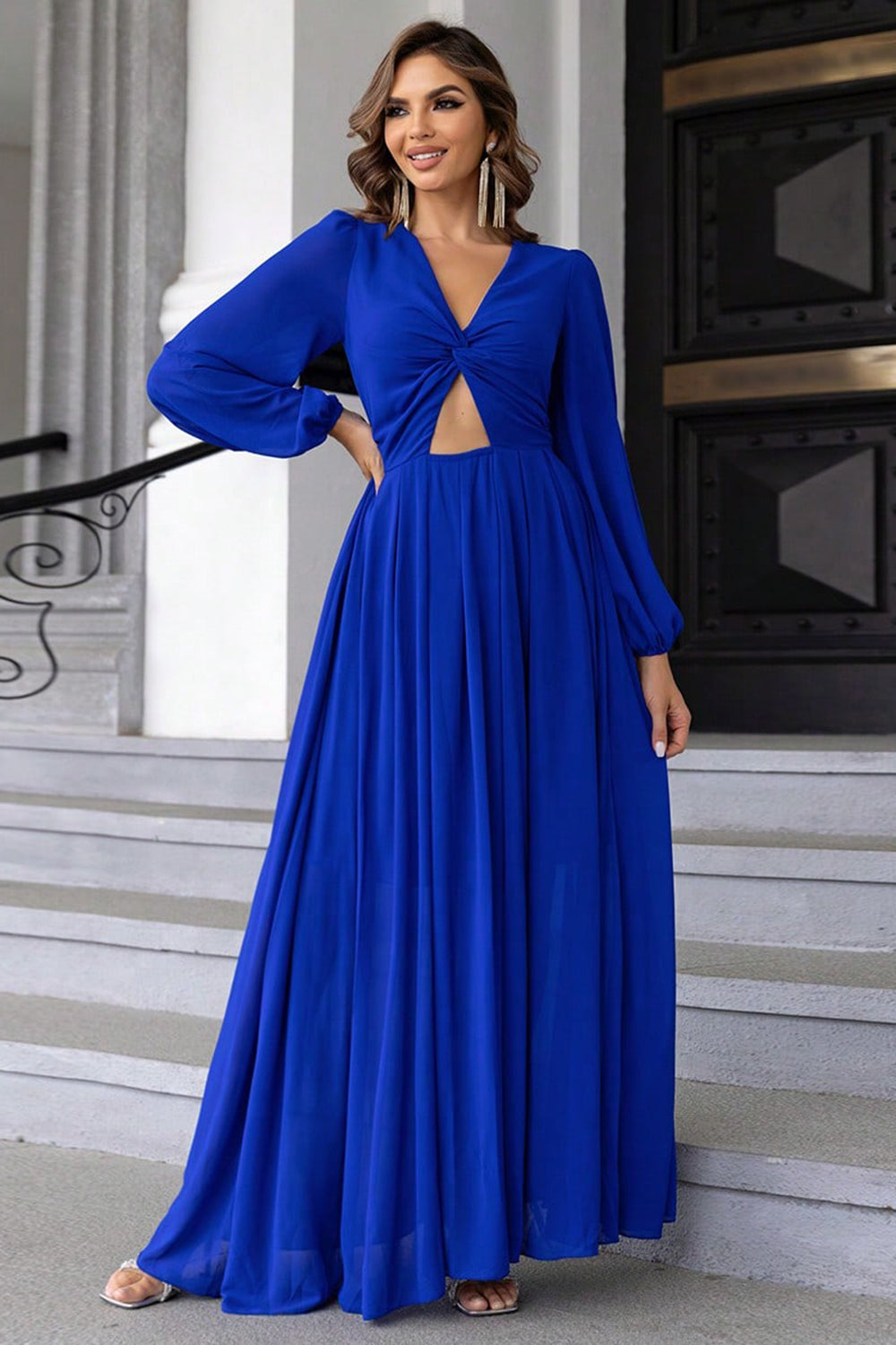 Women’s Twist Front Cutout Long Sleeve Dress