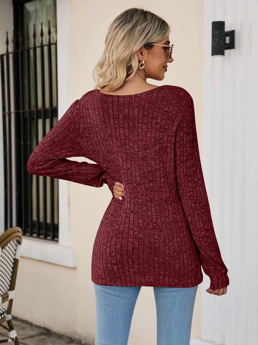 Women’s Square Neck Ribbed Long Sleeve T-Shirt