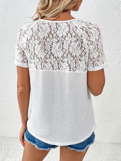 Women’s Lace Detail V-Neck Short Sleeve T-Shirt