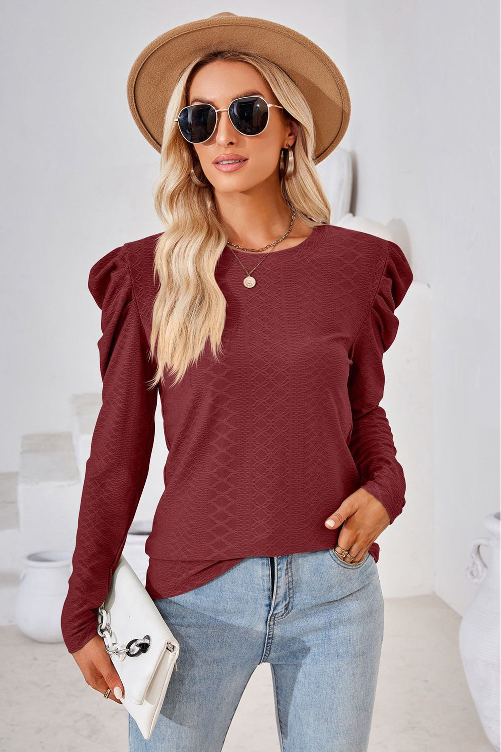 Women’s Round Neck Puff Sleeve Blouse