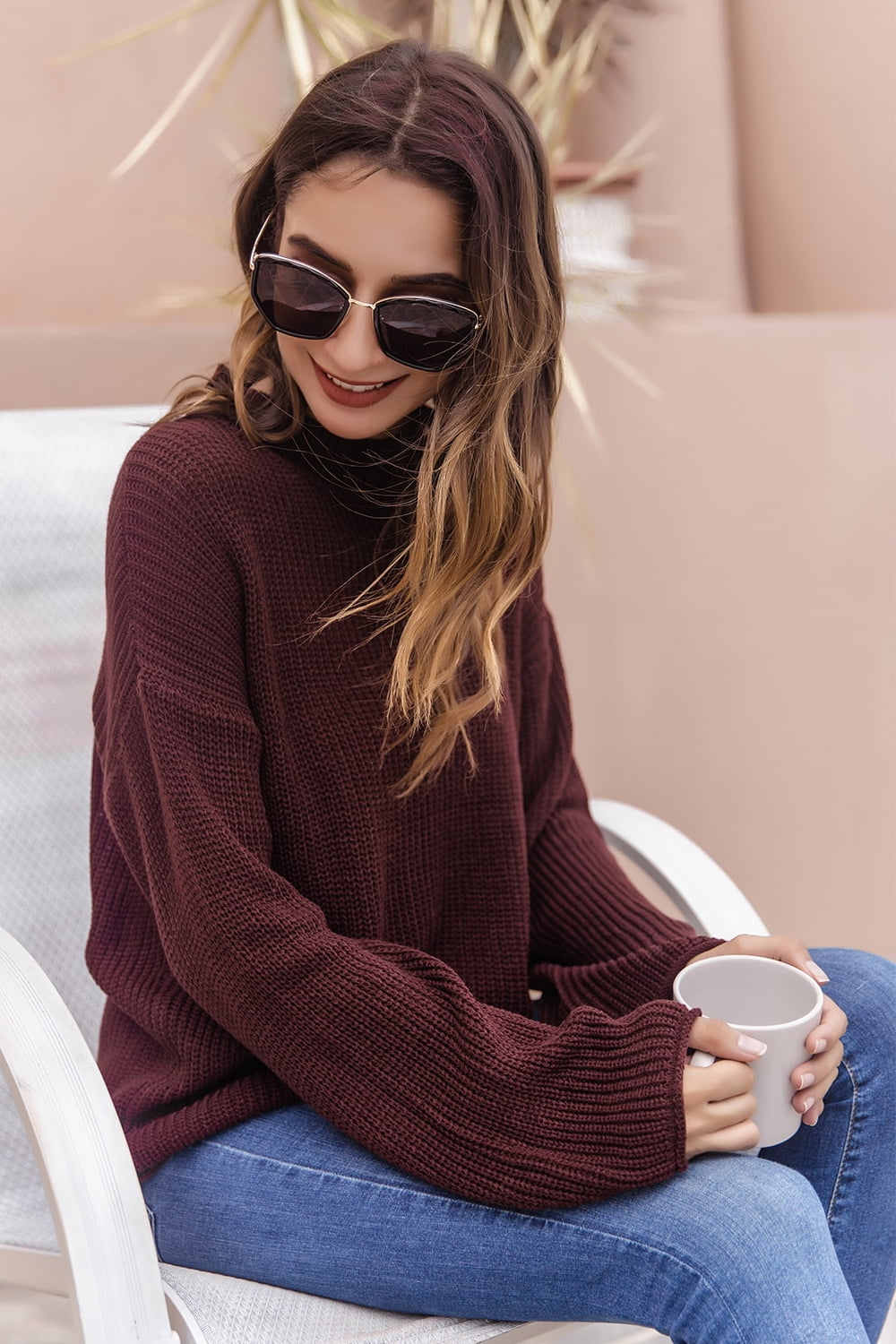 Women’s Round Neck Cutout Dropped Shoulder Sweater