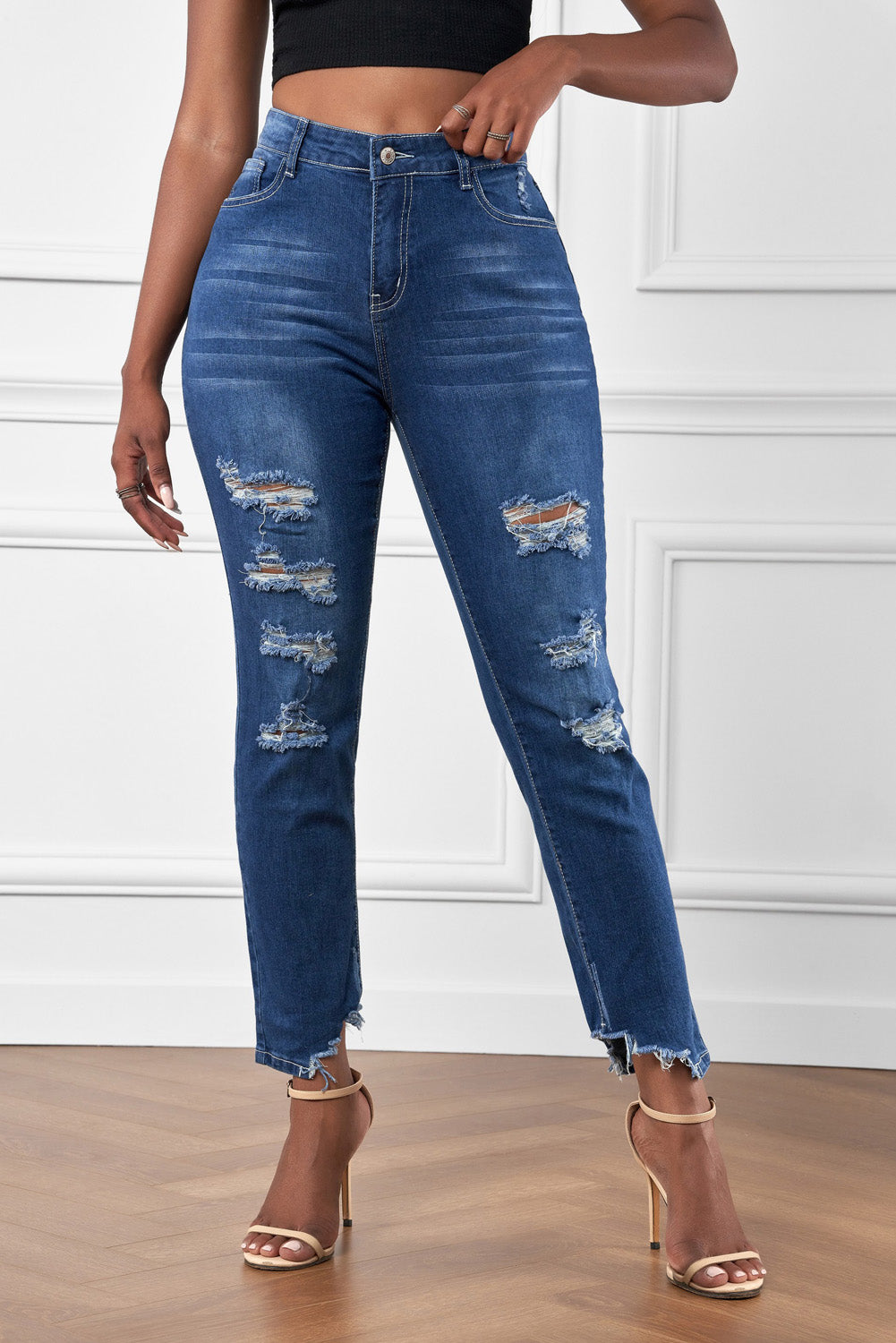 Women’s High-Rise Distressed Hem Detail Jeans