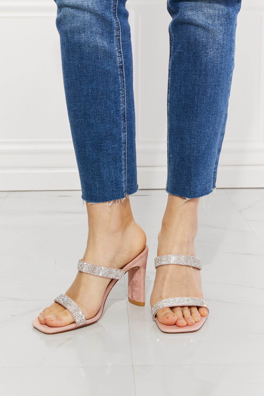 Women’s MMShoes Leave A Little Sparkle Rhinestone Block Heel Sandal in Pink