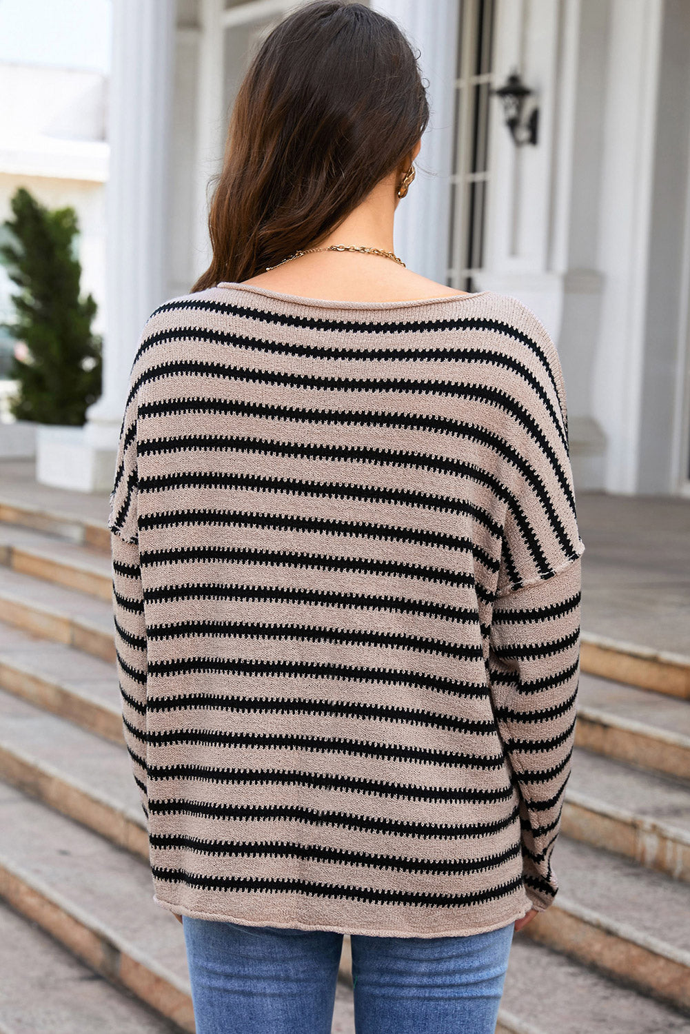 Women’s Round Neck Dropped Shoulder Knit Top