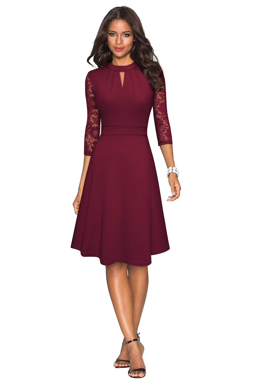 Women’s Round Neck Three-Quater Sleeve Cutout Dress