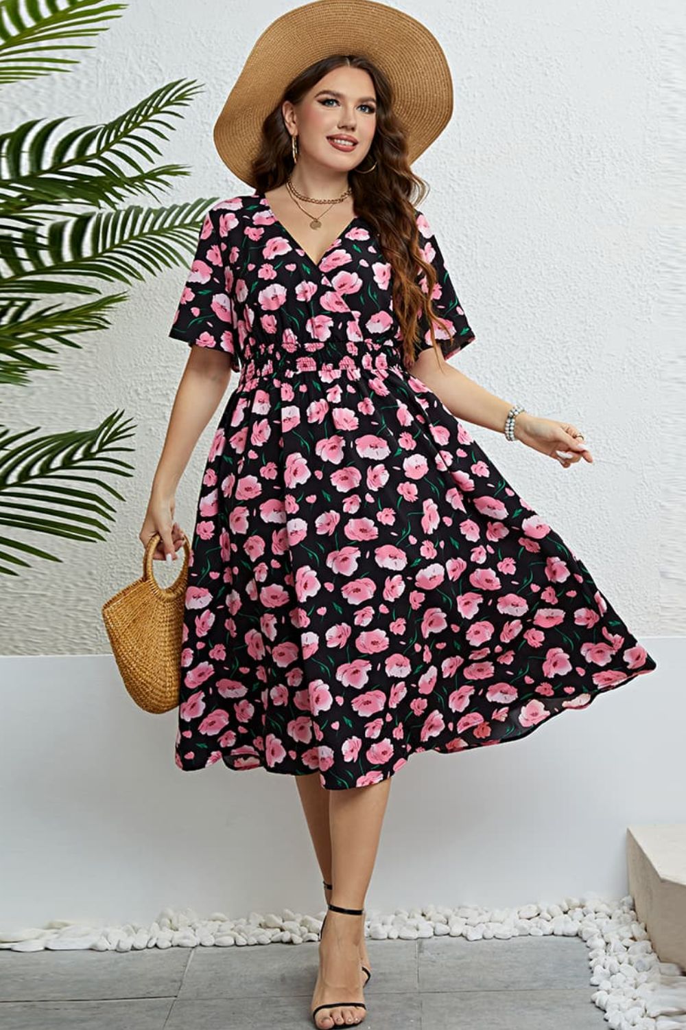 Women’s Plus Floral Surplice Midi Dress